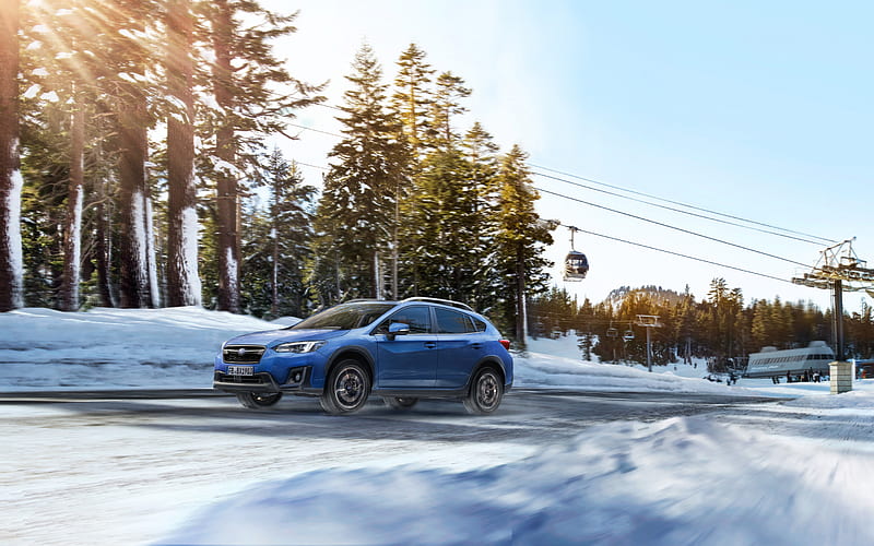 Subaru XV, 2019, exterior, compact crossover, new blue XV, Japanese car, riding in the snow, Subaru, HD wallpaper