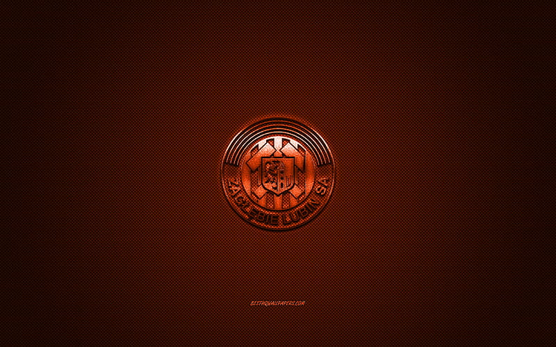 Zaglebie Lubin, Polish football club, Ekstraklasa, orange logo, orange carbon fiber background, football, Lubin, Poland, Zaglebie Lubin logo, HD wallpaper