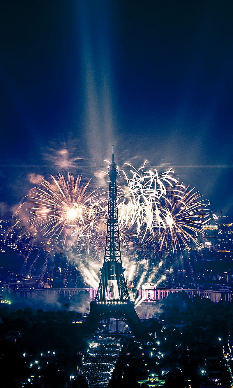 New year in paris, eiffel tower, fireworks, new year, paris, HD phone wallpaper