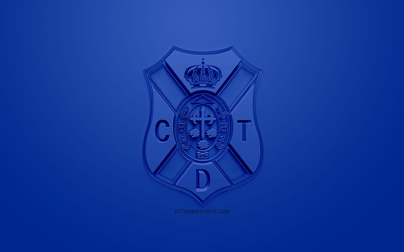 CD Tenerife, creative 3D logo, blue background, 3d emblem, Spanish football club, La Liga 2, Segunda, Tenerife, Spain, 3d art, football, 3d logo, HD wallpaper