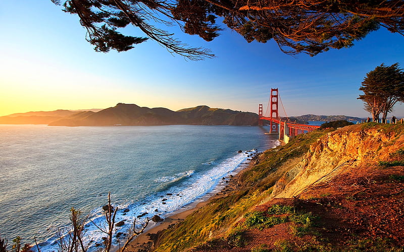 San Francisco bay, gate, view, golden, ocean, san, colors, splendor, bridge, nature, francisco, bay, landscape, HD wallpaper
