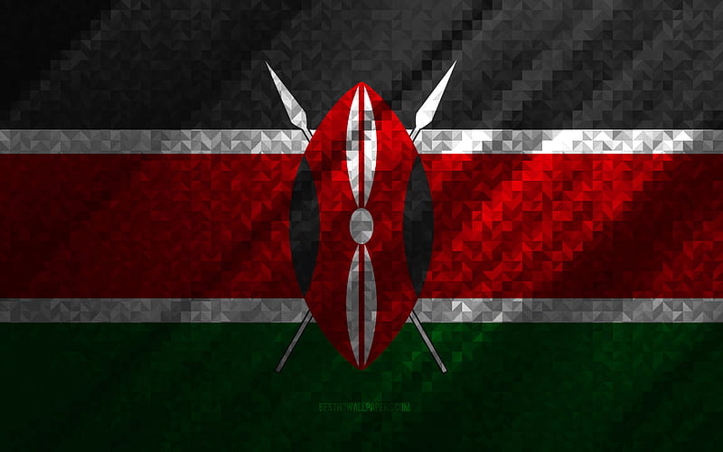 Flag of Kenya, multicolored abstraction, Kenya mosaic flag, Kenya, mosaic art, Kenya flag, HD wallpaper