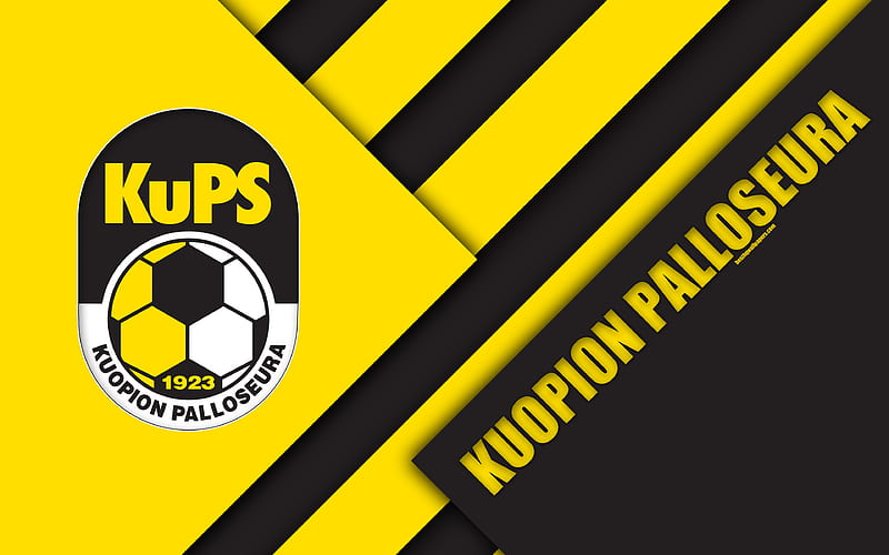 KuPS FC logo, material design, yellow black abstraction, Finnish football club, Veikkausliiga, football, Kuopio, Finland, Kuopion Palloseura, HD wallpaper