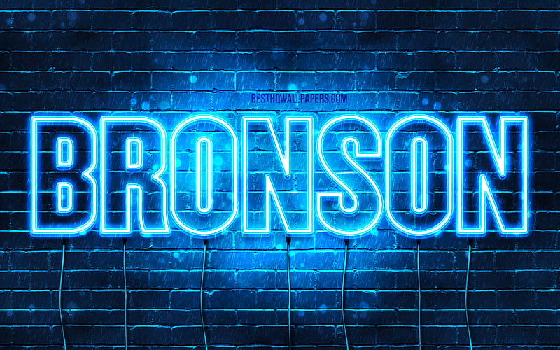 Bronson with names, horizontal text, Bronson name, blue neon lights, with Bronson name, HD wallpaper
