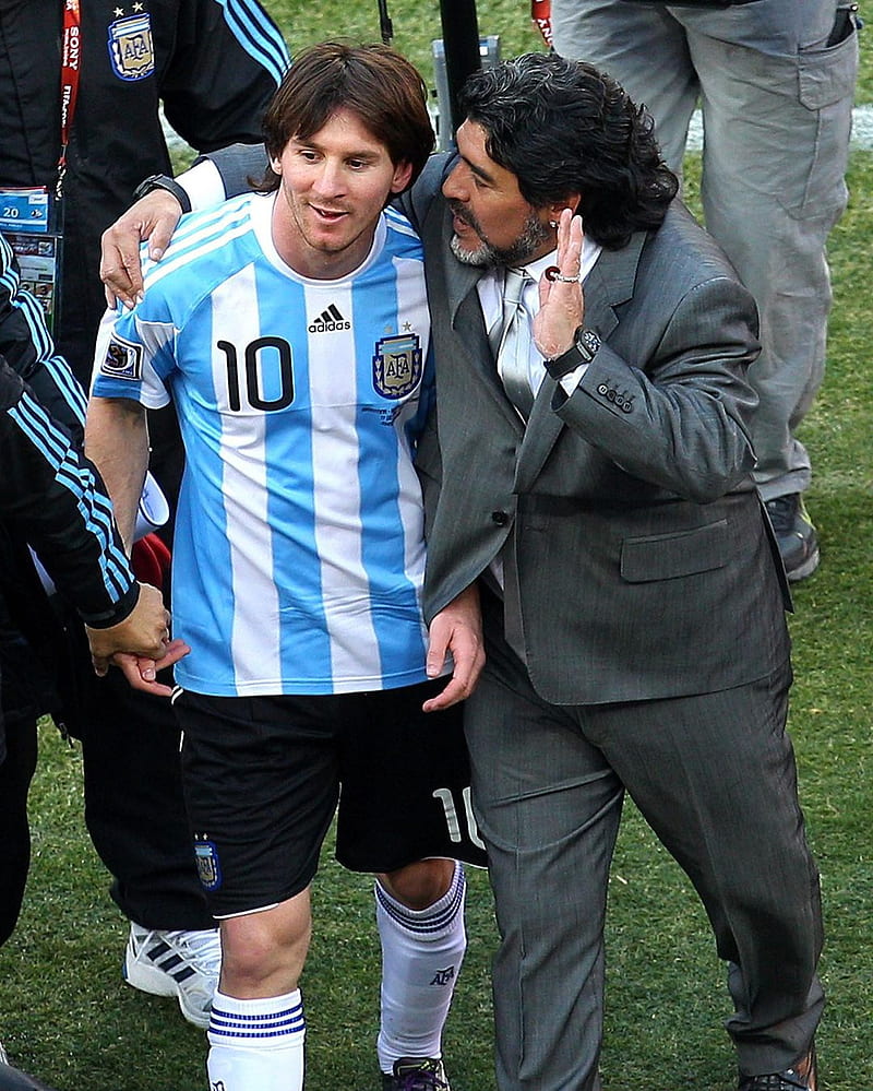 Maradona y Messi, futbol, HD phone wallpaper