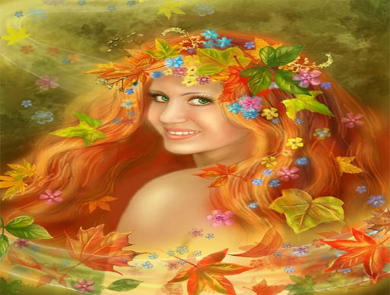 Autumn in my Hair, autumn, fantasy, abstract, woodland, leafs, HD ...