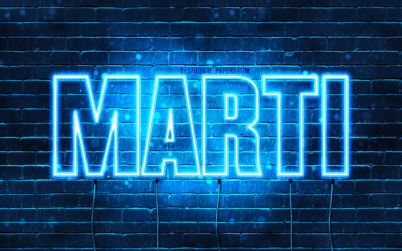 Marti with names, Marti name, blue neon lights, Happy Birtay Marti, popular spanish male names, with Marti name, HD wallpaper