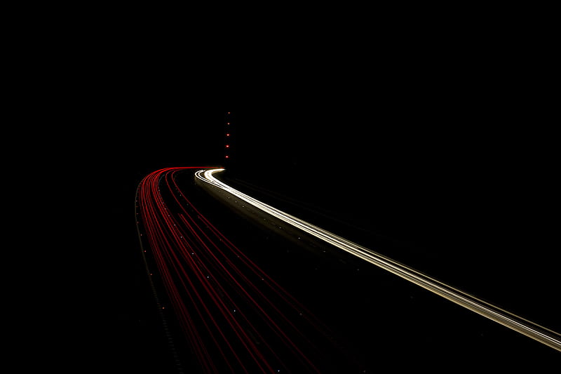 road, long exposure, glow, black, HD wallpaper