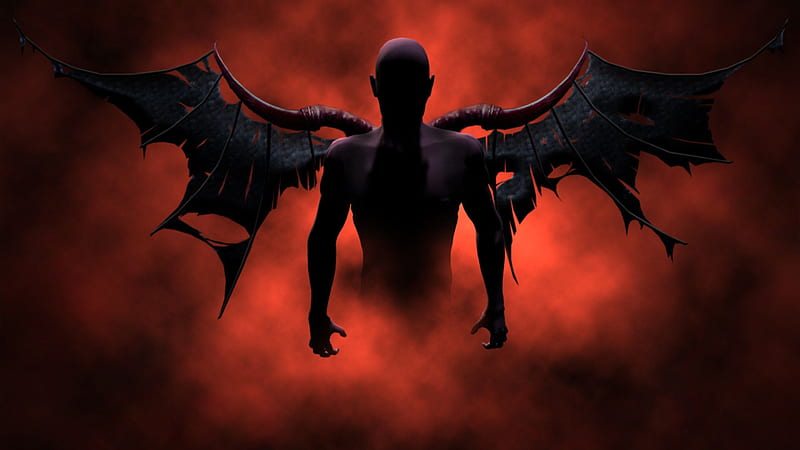 Black Devil With Wings In Red Smoke Background Devil, HD wallpaper