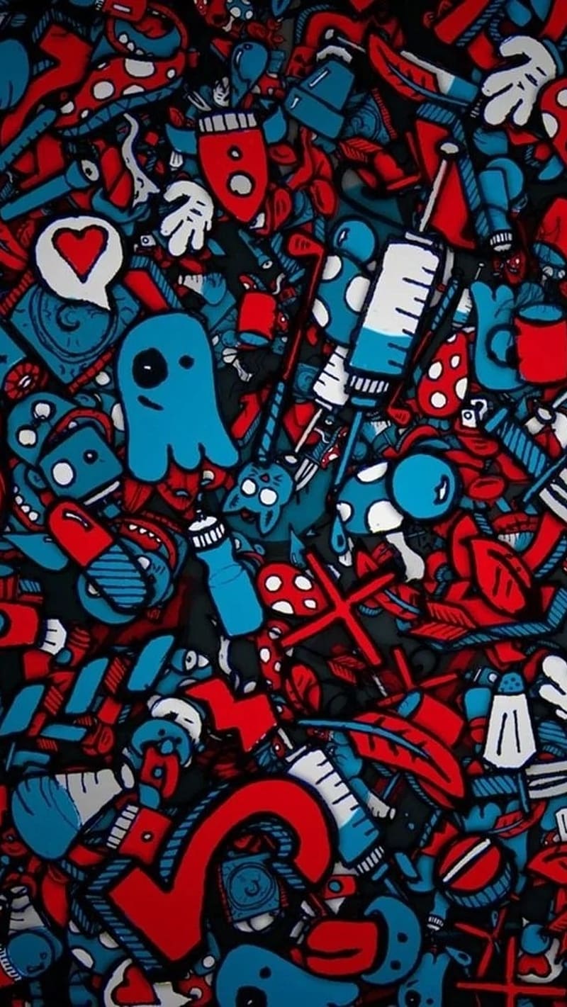 Cool For, Red And Blue Doodle, cool for, HD phone wallpaper | Peakpx