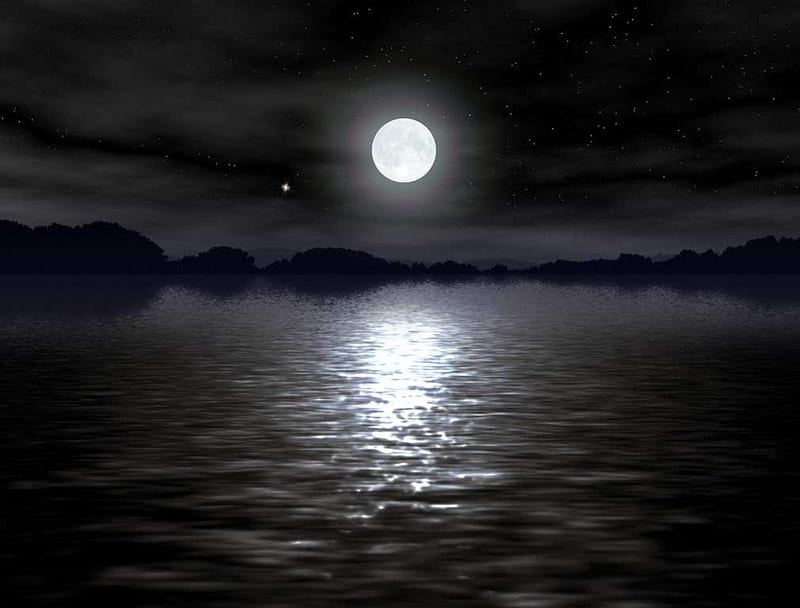 Moonshine Lake, moonlit night, moon ocean, moon lake, night, moonlit, lake at night, HD wallpaper