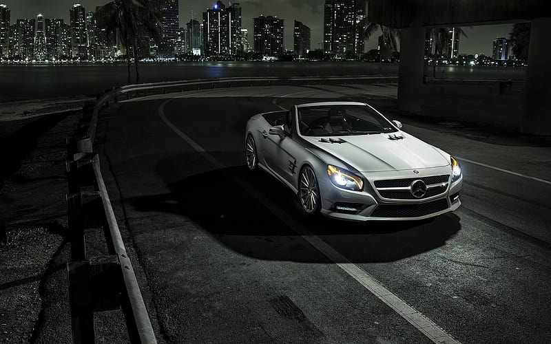 Mercedes-Benz SL550, night, roadster, german cars, Mercedes, HD wallpaper