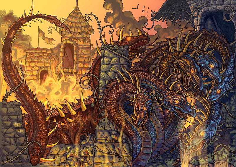 hydra, art, dragon, dragons, arts, heads, monsters, 8, anime, myth, monster, HD wallpaper