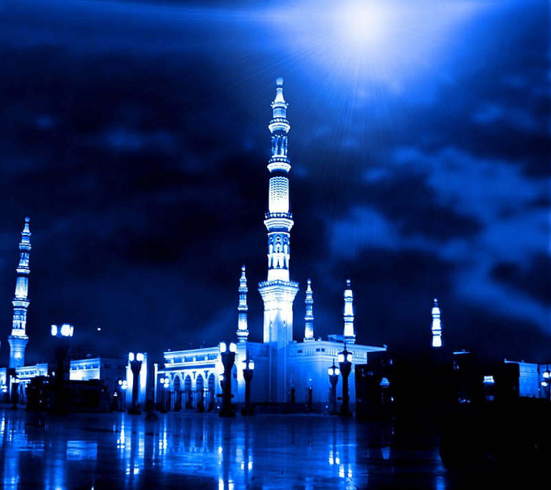 Beautiful Mosque, beautiful mosquenight, beautiful night, islam, ramdan, HD wallpaper