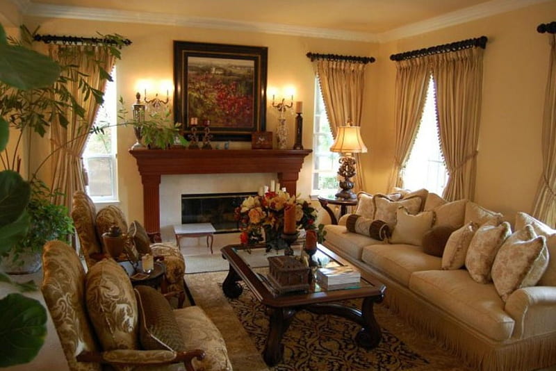 Luxurious-living-room, de, lux, viata, un stil, HD wallpaper