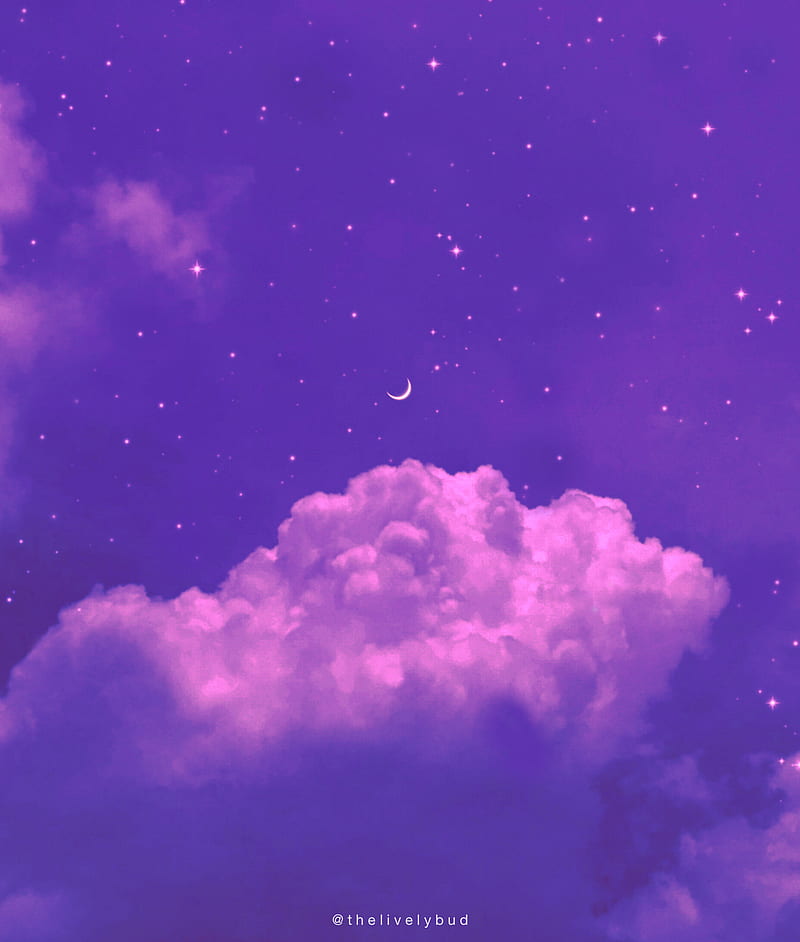 Aesthetic Skies 3, clouds, galaxy, iphone, moon, pink, purple, samsung, stars, HD phone wallpaper