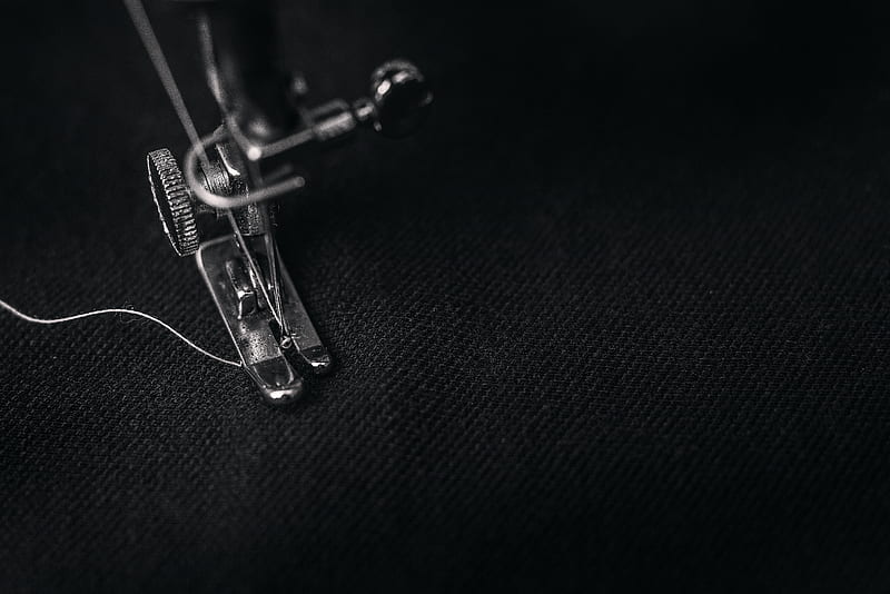 gray sewing machine foot lock with thread on black cloth, HD wallpaper