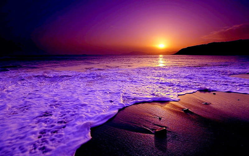 SUN SETTING VIEW, beach, sunset, nature, horizon, HD wallpaper