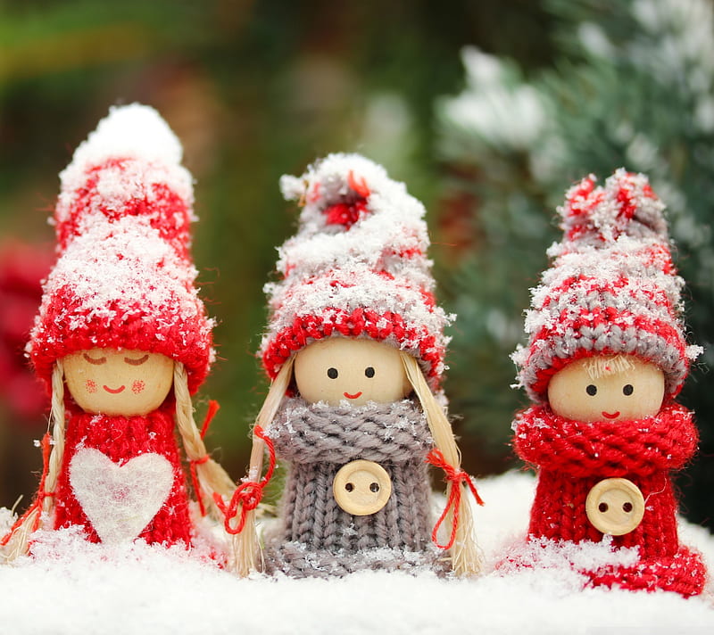 Christmas decoration, dolls, snow, HD wallpaper