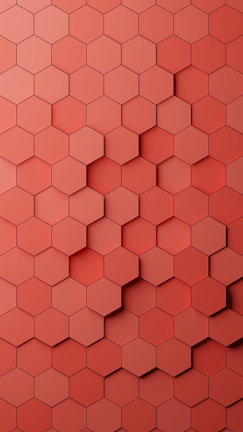 Rex, Bertil, abstract, decorative, fututistic, geometric, hex, hexagonal, hive, honeycomb, lines, monochrome, pattern, red, forma, simple, tech, technology, HD phone wallpaper