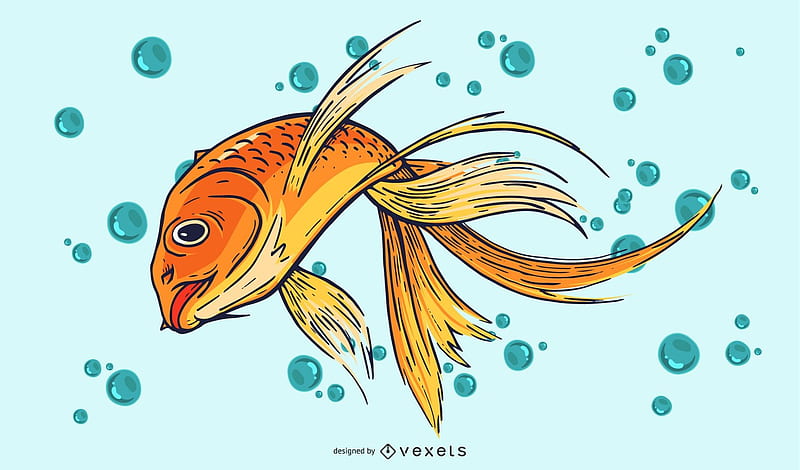 Vector illustration of warm colors golden fishes. Abstract fish