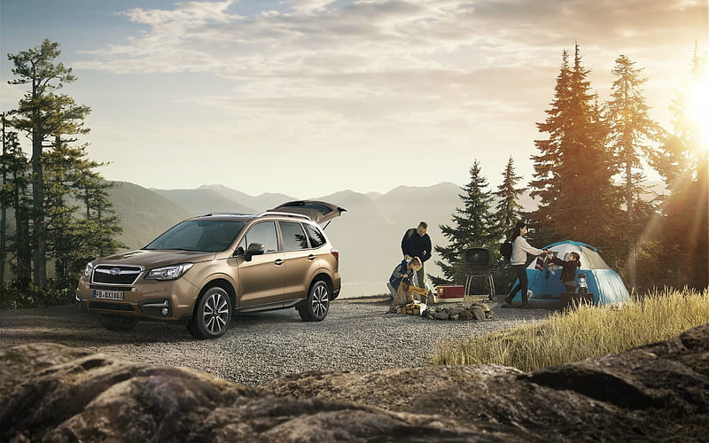 Subaru Forester, 2018, Japanese crossover, exterior, new brown Forester, travel by car concepts, Japanese cars, USA, Subaru, HD wallpaper