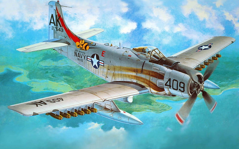Douglas A-1 Skyraider, art, guerra, aircraft military, HD wallpaper