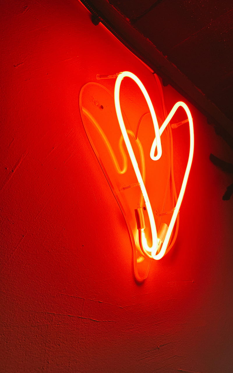 heart, neon, love, light, red, HD phone wallpaper