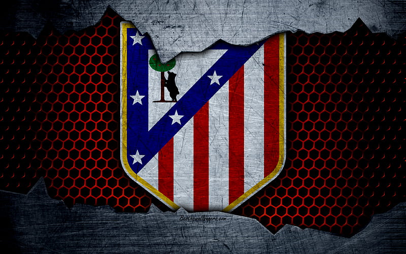 Atletico Madrid La Liga, football, emblem, logo, Madrid, Spain, football club, metal texture, grunge, HD wallpaper