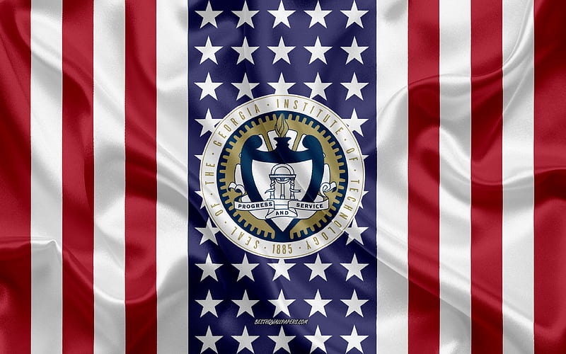 Georgia Tech Emblem, American Flag, Georgia Tech logo, Atlanta, Georgia, USA, Emblem of Georgia Tech, Georgia Institute of Technology, HD wallpaper