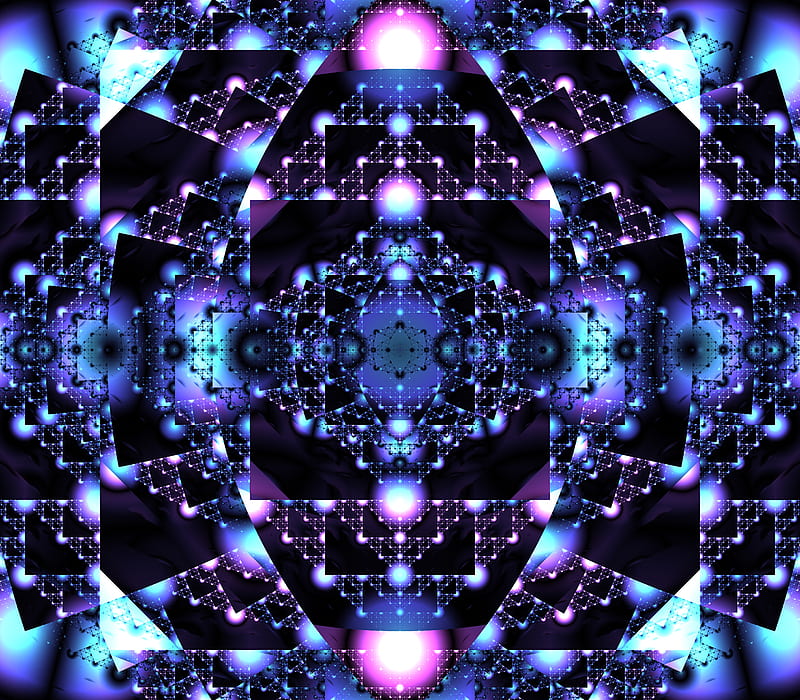fractal, square, pattern, glow, geometry, HD wallpaper