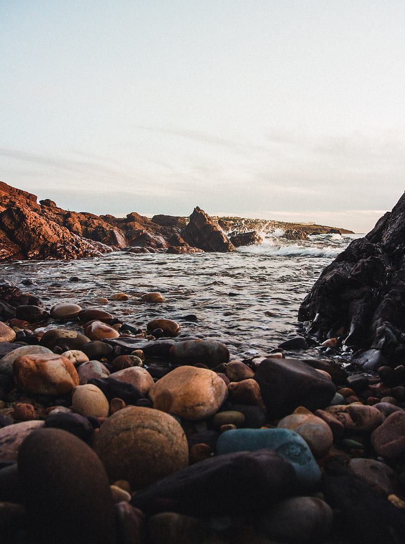 stones, jackdaws, rocks, sea, sky, HD phone wallpaper