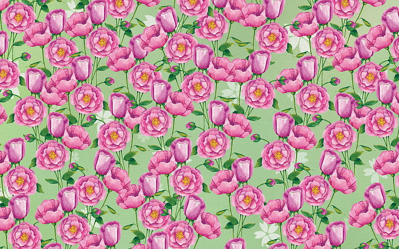retro texture with pink flowers, retro flowers background, retro floral texture, pink flowers texture, background with flowers, HD wallpaper