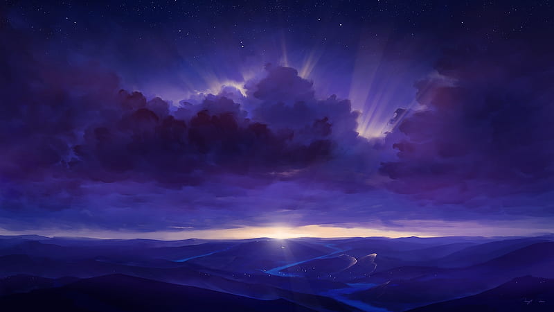 Starry Night Landscape, HD wallpaper