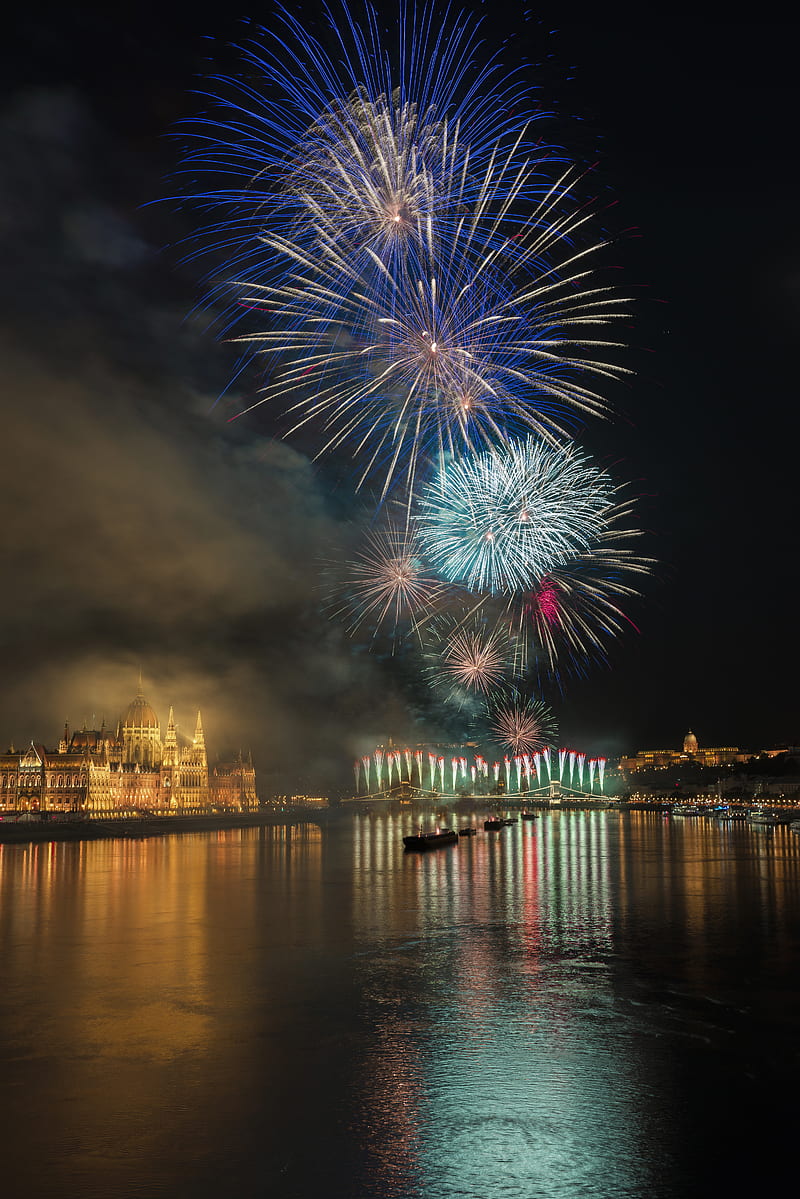 fireworks above body of water, HD phone wallpaper