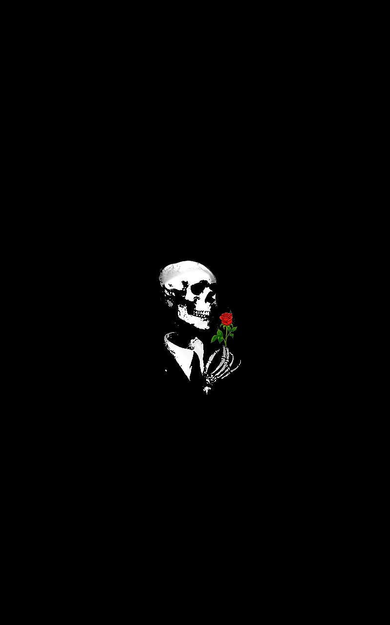 Calavera con rosa, black, calabera, rose, skeleton, skull, HD phone wallpaper