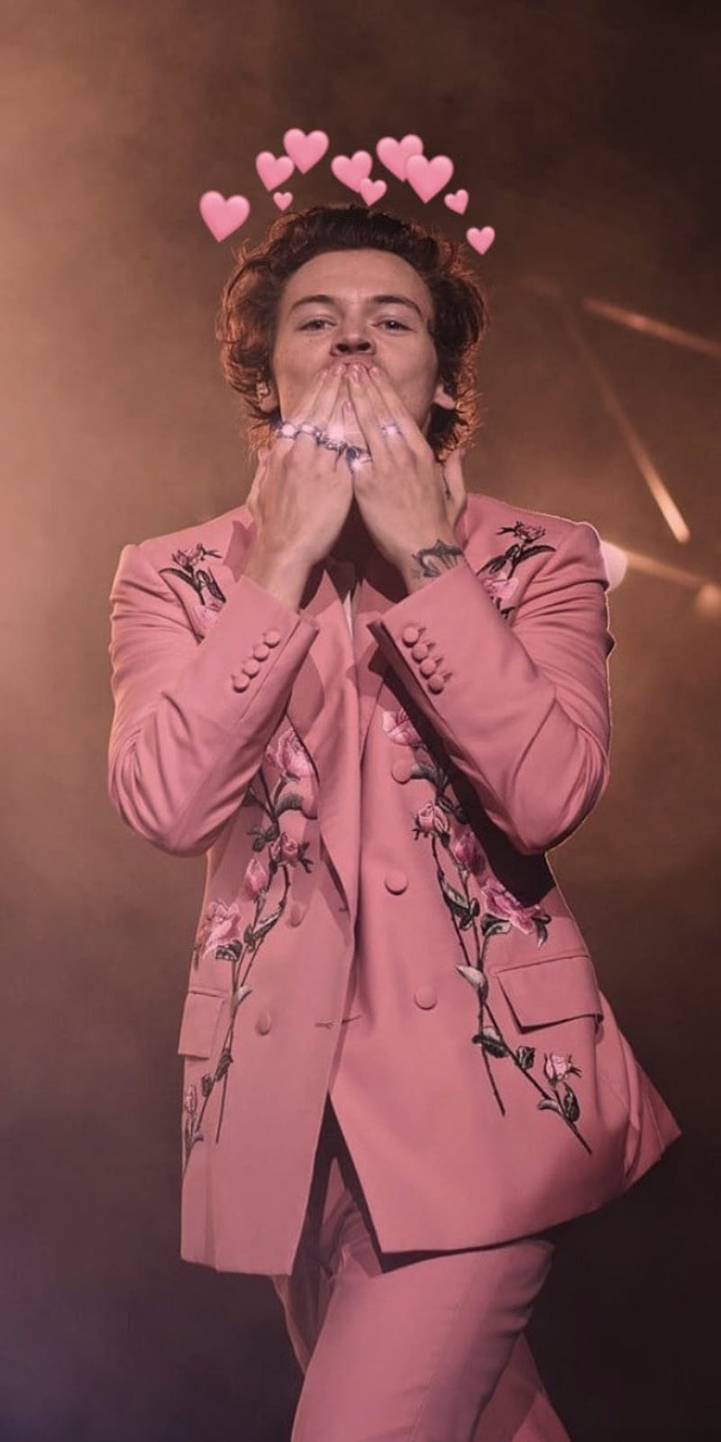 Harry Styles, happy, love, pink, suit and tie, tpwk, HD phone wallpaper
