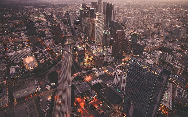 Los Angeles, USA, skyscrapers, roads, HD wallpaper