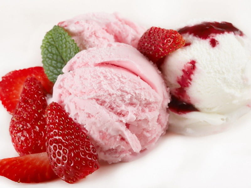 Strawberry ice cream, sugary, ice cream, food, berries, chocolate, cream, sweet, HD wallpaper