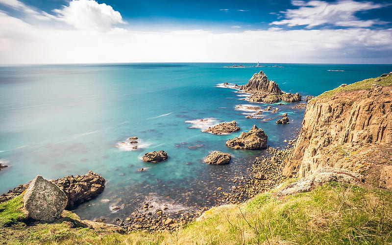 Cornwall, coast, Atlantic ocean, cliffs, England, UK, HD wallpaper