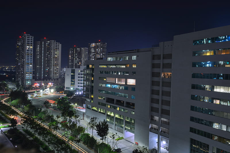 City lights, buildings, india, midnight, nightlife, urban, HD wallpaper