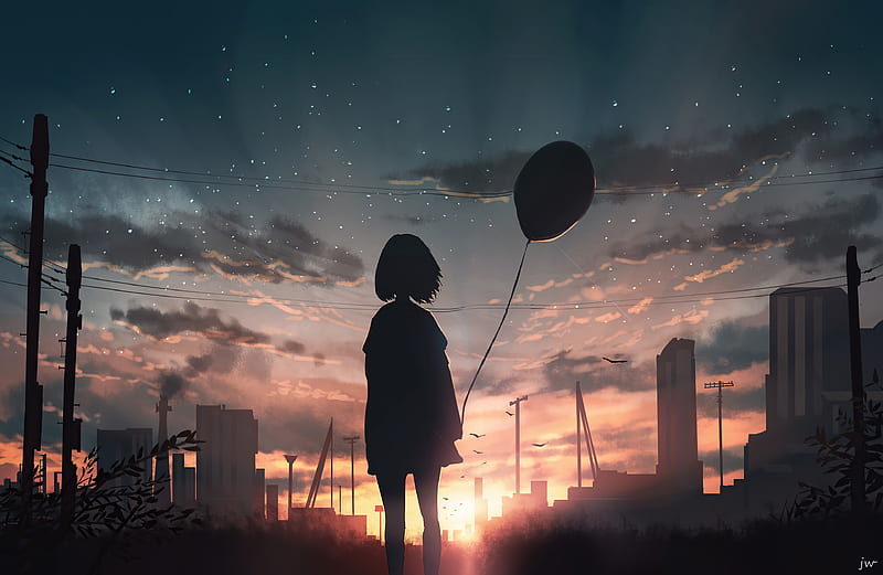 Anime Girl With Balloon In Hand, anime-girl, anime, balloon, artist, artwork, digital-art, HD wallpaper