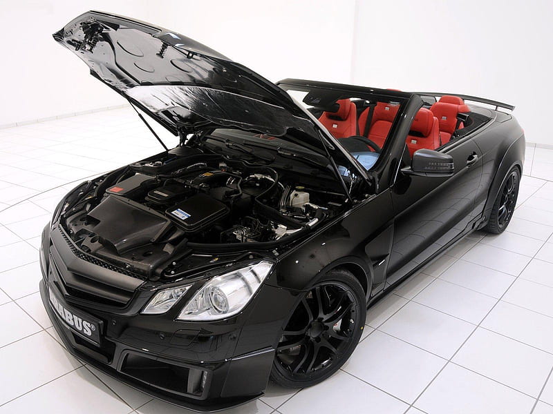 Brabus-E V12 Cabriolet 2011, black, red, brabus, engine, HD wallpaper