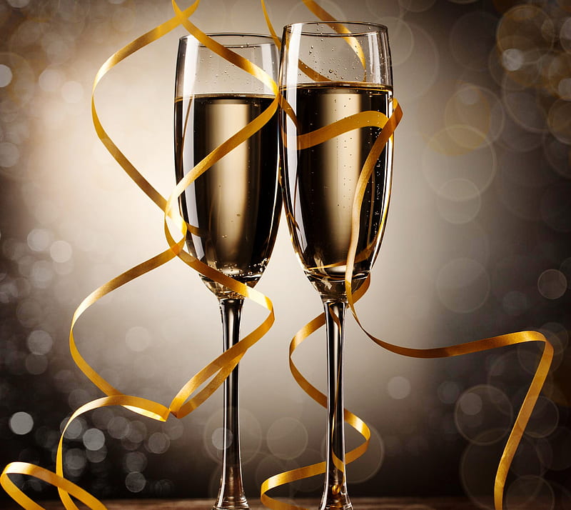 Champagne, bokeh, christmas, drink, gold, holiday, new year, wine, HD wallpaper