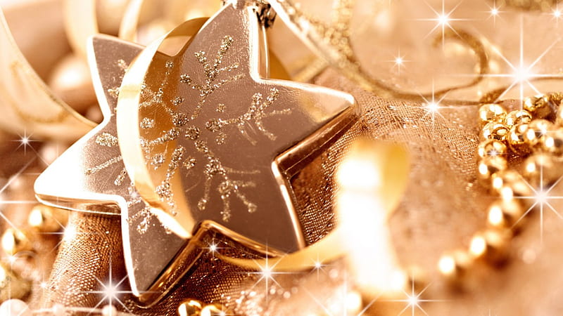 Brilliance Of Christmas Eve, snowflake, wonderful, christmas, golden, shining, brilliance, star, HD wallpaper