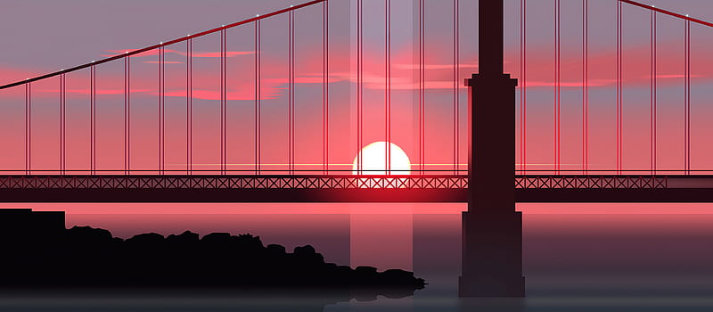 Bridge Sunset Minimal Art , minimalism, minimalist, sunset, artist, artwork, digital-art, bridge, HD wallpaper