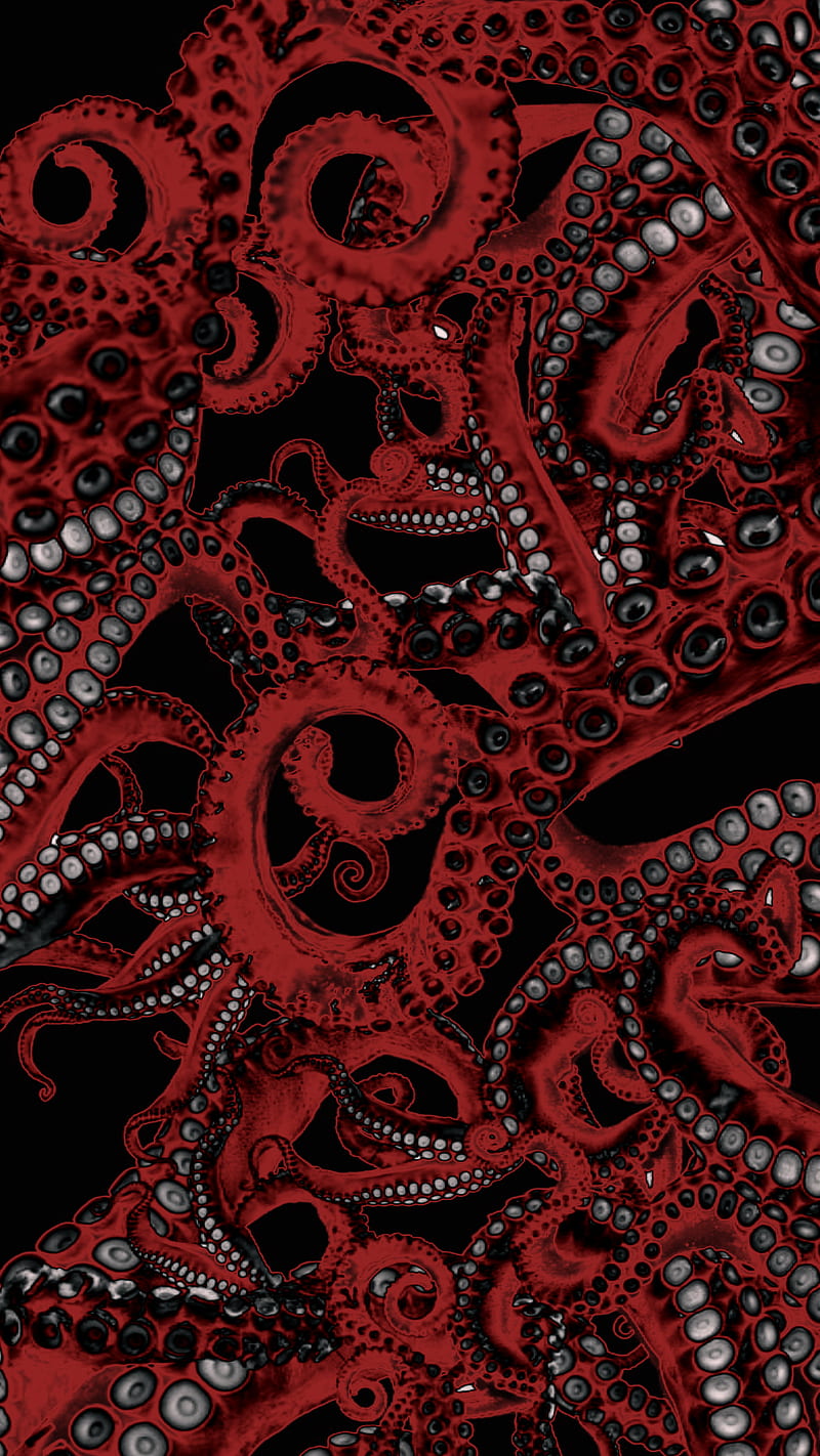 tentacle2, DARK, abstract, black, colors, octopus, red, tentacle, tentacles, under water, HD phone wallpaper