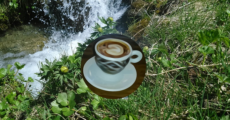 caffe,river..., mountain, waterfall, river, rainbow, sunset, sky, HD wallpaper