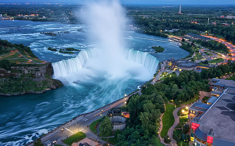 Niagara Falls, evening, Niagara River, beautiful waterfall, large waterfall, North America, Ontario, Canada, HD wallpaper