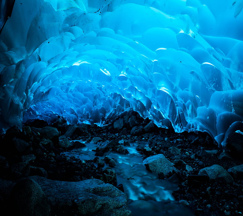 Ice Cave, blue, cavern, HD wallpaper